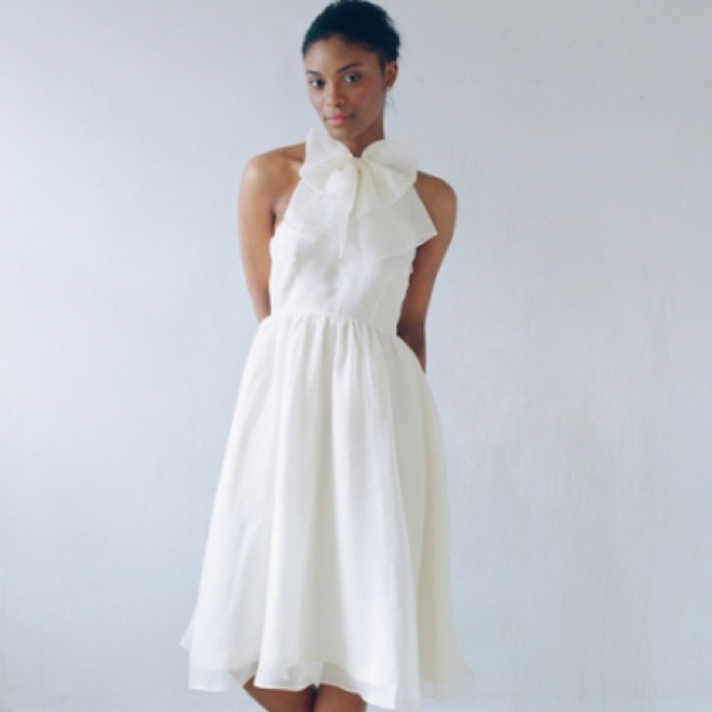 Alexandra Grecco Luna Bow Dress Ivory Silk